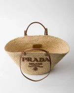 Large raffia and leather shopping bag - Image 2